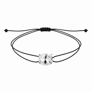 Bransoletka na czarnym sznurku z owalną cyrkonią Chic Silver (wysyłka po 6/10/2026)
